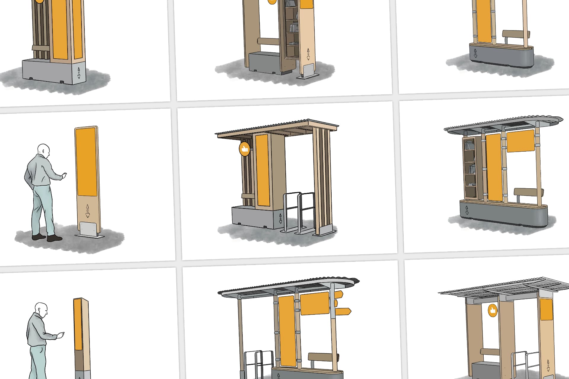 Planche de variantes dessinées du mobilier d'arrêt